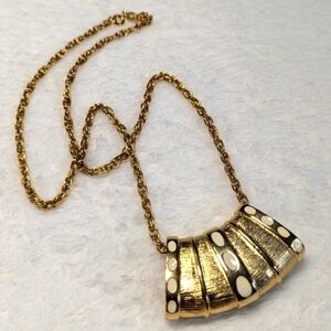 Vintage Goldtone and Cream Enamel Dot Omega Slide Necklace